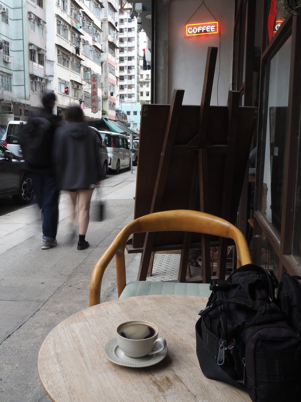 cozy cafe street view in urban hong kong